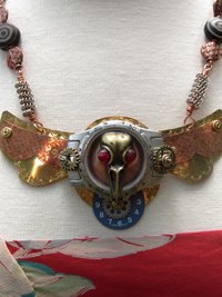 Steampunk statement repurposed breastplate winged watch parts