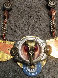 Steampunk statement repurposed breastplate winged watch parts