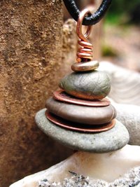 Oregon beach rock cairn in jaspers and recycled copper - Om Rock stacked stone p