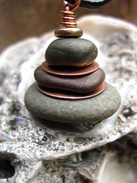 Oregon beach rock cairn in jaspers and recycled copper - Om Rock stacked stone p