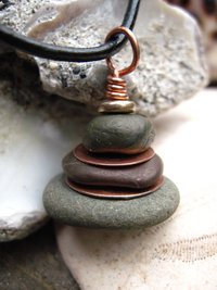 Oregon beach rock cairn in jaspers and recycled copper - Om Rock stacked stone p