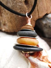Rock Cairn Pendant in browns and blacks with silver spacers