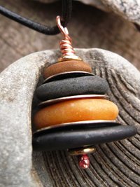 Rock Cairn Pendant in browns and blacks with silver spacers
