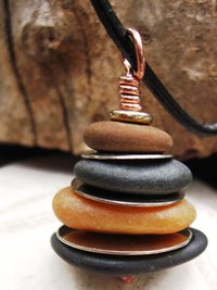 Rock Cairn Pendant in browns and blacks with silver spacers