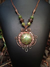 Gemstone mixed metal necklace with viking knit chain