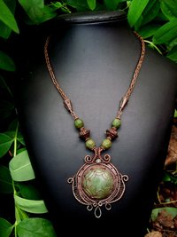 Gemstone mixed metal necklace with viking knit chain