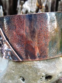 Textured fold form copper organic tribal cuff bracelet