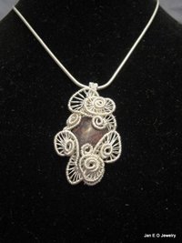 Handmade wire wrap Jasper gemstone cabochon pendant  one of a kind jewelry