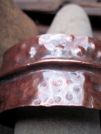 Copper textured fold form organic tribal cuff 