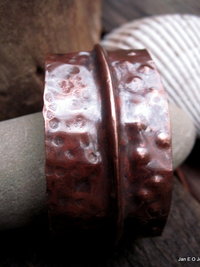 Copper textured fold form organic tribal cuff 