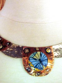 Recycled tin and mixed metal butterfly collar necklace