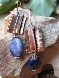 Tribal fold form copper and sodalite healing earrings
