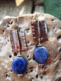 Tribal fold form copper and sodalite healing earrings