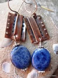 Tribal fold form copper and sodalite healing earrings