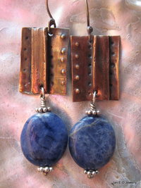 Tribal fold form copper and sodalite healing earrings