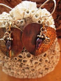 Tribal fold form bronze pearl and sterling earrings