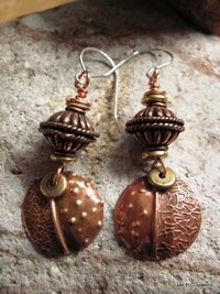 Copper fold form tribal dangle earring