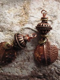 Copper fold form tribal dangle earring