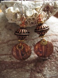 Copper fold form tribal dangle earring