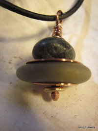 Om rock cairn stacked stone beach rock pendant with copper