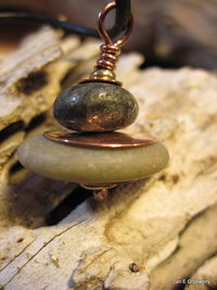 Om rock cairn stacked stone beach rock pendant with copper