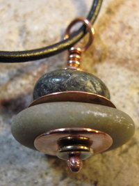 Om rock cairn stacked stone beach rock pendant with copper