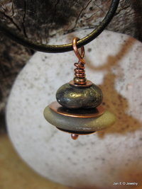 Om rock cairn stacked stone beach rock pendant with copper