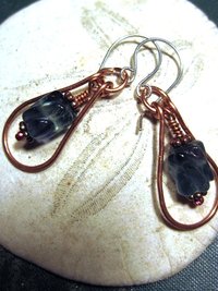 Fluorite and Copper Healing Dangle Hoop Earrings