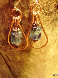 Fluorite and Copper Healing Dangle Hoop Earrings