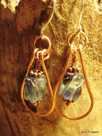 Fluorite and Copper Healing Dangle Hoop Earrings