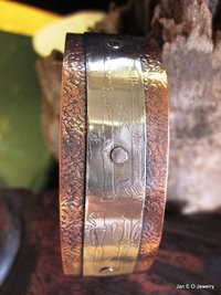 Mixed metal German silver and copper healing textured zen  design cuff