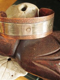 Mixed metal German silver and copper healing textured zen  design cuff
