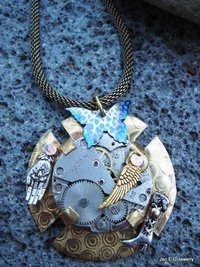Steampunk mixed metal watchwork brass pendant