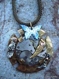 Steampunk mixed metal watchwork brass pendant
