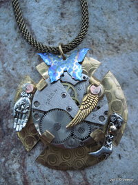 Steampunk mixed metal watchwork brass pendant
