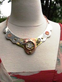 Steampunk mixed metal breast plate statement neck piece