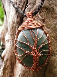 Aventurine and copper tree of life wire wrap pendant