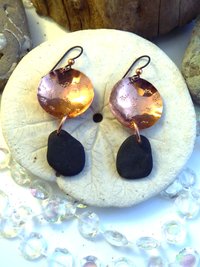 Om Rock Copper Dangle Beach Stone Earrings
