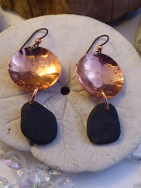 Om Rock Copper Dangle Beach Stone Earrings
