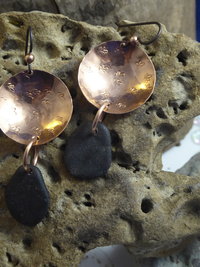 Om Rock Copper Dangle Beach Stone Earrings