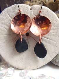 Om Rock Copper Dangle Beach Stone Earrings
