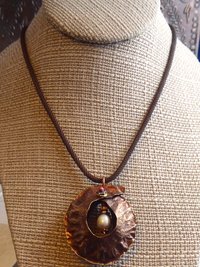 Freshwater pearl and Copper Fold Form Cocoon Tribal Pendant