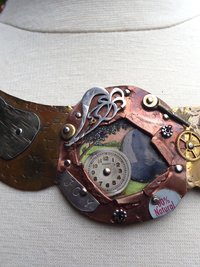Steampunk winged mixed metal recycled breastplate neckpiece one of a kind statem