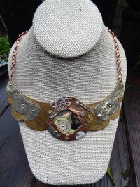 Steampunk winged mixed metal recycled breastplate neckpiece one of a kind statem