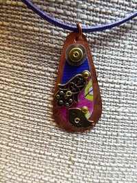 Hamsa  amulet Hand of Fatima recycled tin mixed metal spiritual pendant  bird in