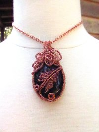 Blue Goldstone Wire woven copper tree pendant