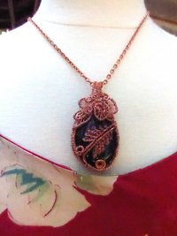 Blue Goldstone Wire woven copper tree pendant