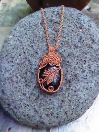 Blue Goldstone Wire woven copper tree pendant
