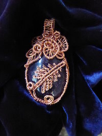 Blue Goldstone Wire woven copper tree pendant