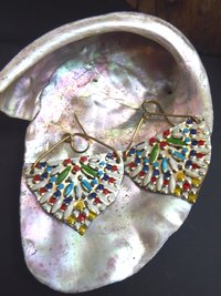 Multicolored sassy tin dangle earrings one of a kind